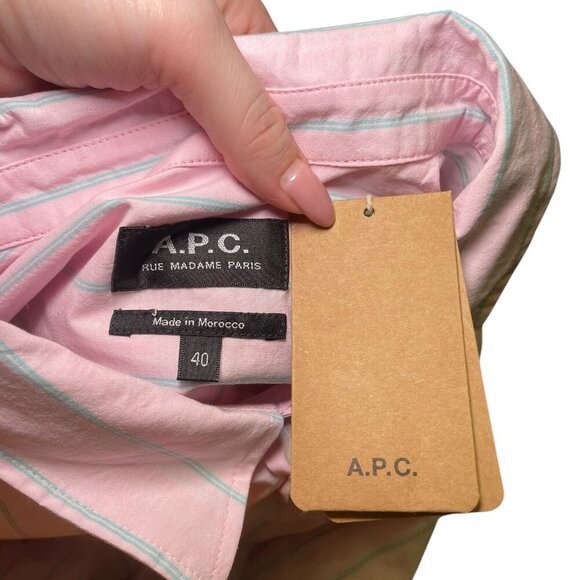 APC Pink Striped Cotton Boyfriend Shirt L US 40 EU NWT $225 - Picture 6 of 6